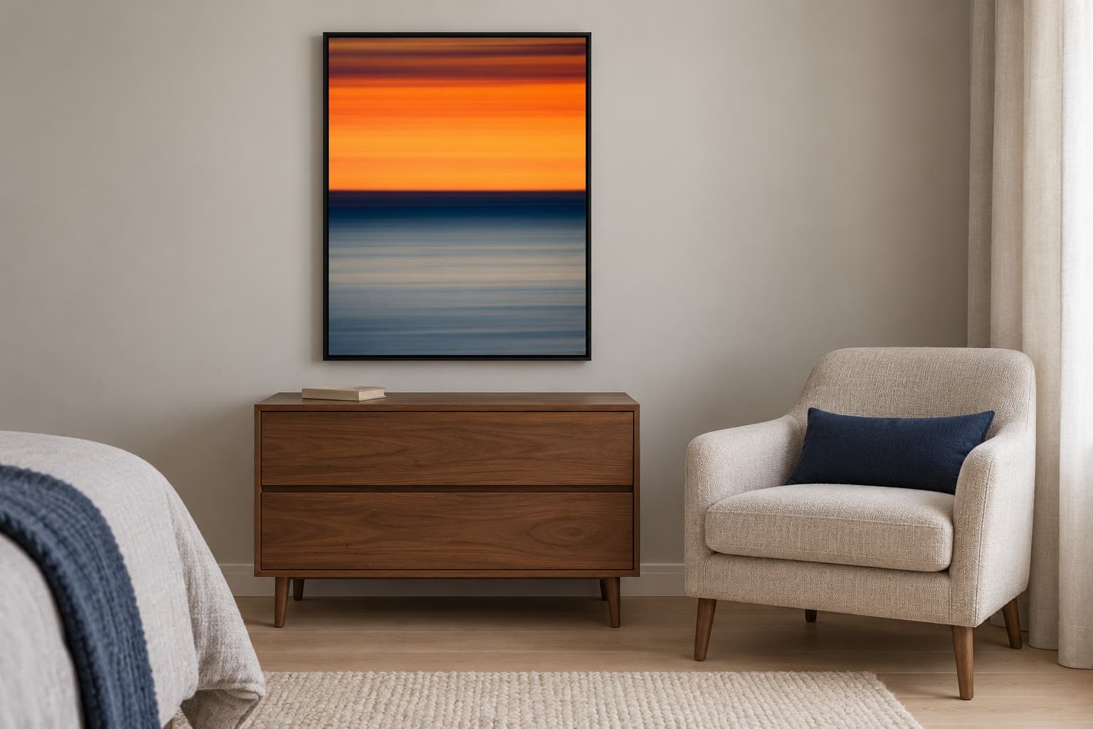 Illustrative interior setting for Orange above Blue