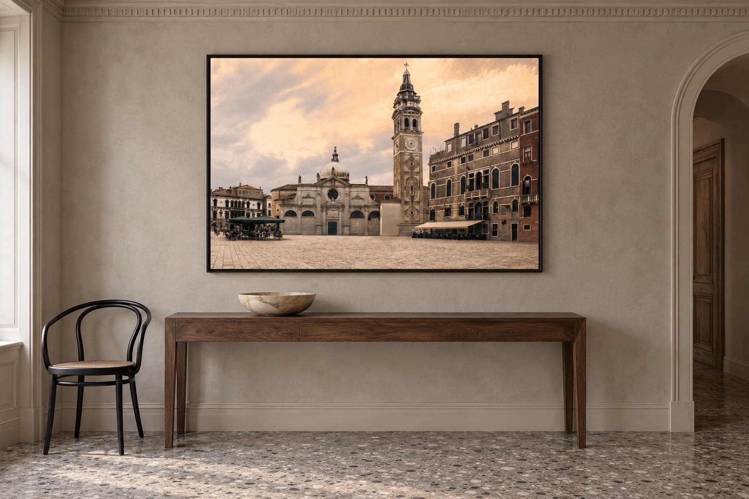 Illustrative interior setting for Square and Bell Tower